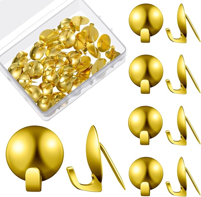 Zhengmy 30 Pcs Metal Cubicle Hooks Fabric Panel Wall Hooks Cubicle Clips Push Pins Picture Hangers for Bulletin Board 20 Lbs Kitchen Office Home Accessories Supplies(Gold)
