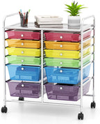 Happygrill 12-Drawer Rolling Storage Cart, Multipurpose Organizer Cart for Home Office School, Utility Cart with Wheels, (Colorful Clear)
