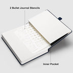 RETTACY Bullet Dotted Journal Notebook, 256 Pages, A5 Medium Size (5.7'' × 8.3''), Leather Hardcover, 120 GSM Thick Paper, for Bullet Journaling, Planning, Tracking (Navy Blue)