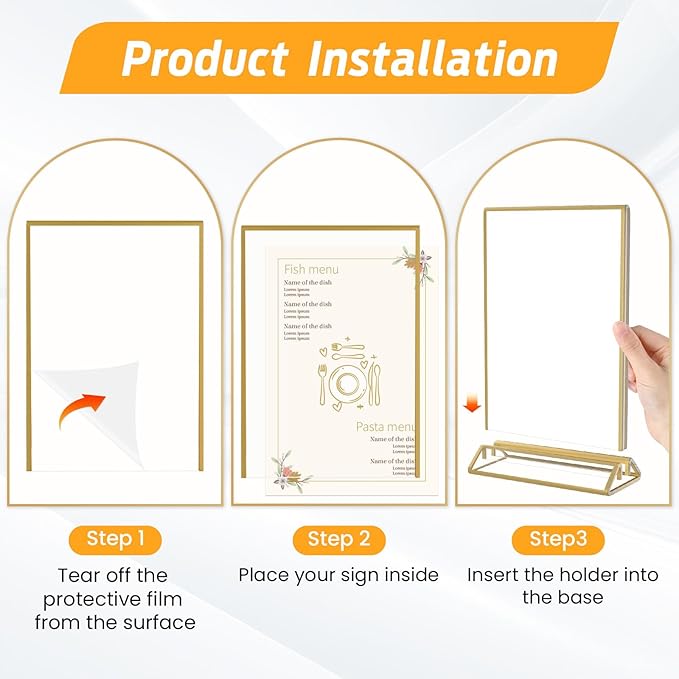 Smarpau Acrylic Gold Sign Holder 5x7,8 Pack Table Number Holders, Double-Sided Display Stand Picture Frames Menu Holder Flyer Stands Photo Holders for Wedding