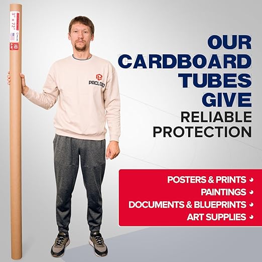 Paclord 3" x 72" Heavy-Duty Reinforced Cardboard Mailing Tube, Pack of 4 Tubes with 8 Caps – Secure USPS Approved – Great for Shipping and Storing of Prints, Artwork, Posters or Documents