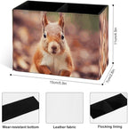 Famame Autumn Fall Squirrel Pencil Holder for Desk, Leather Desktop Container Pen Cup Storage Study Table Pen Organizer Makeup Brush Holder for Classroom Office Home