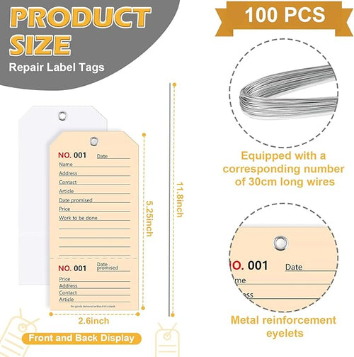 100 Pack Red Repair Tags with Wire Rope Service Repair Tags Numbered with Wire Durable 2.6 x 5.25 Inch Labels for Production Equipment Maintenance Price Notice (100, White, 2.6x5.25in)