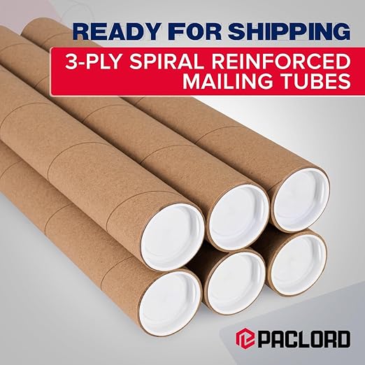 Paclord 2" x 18" Heavy-Duty Reinforced Cardboard Mailing Tube, Pack of 4 Tubes with 8 Caps – Secure USPS Approved – Great for Shipping and Storing of Prints, Artwork, Posters or Documents