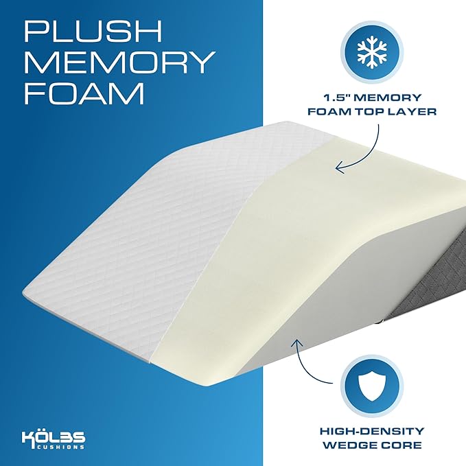 Kolbs Leg Elevation Pillow for After Surgery | Flat Top Bed Wedge Bolster Pillow for Legs | Foot, Knee, Ankle Elevation Post Surgery (Flat Top 7" Height)
