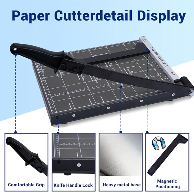 LSINBIU Guillotine Paper Cutter, 12" Cut Length Paper Trimmer with Sharp Blade and Metal Base, 12 Sheets Capacity with Safety Guard, Precision paper slicer for Cutting Paper, Card,Photos,Vinyl