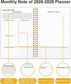 2026-2028 Monthly Planner, Three Years Calendar from January 2026 - December 2028 with Spiral Binding, Inner Pocket, Elastic Closure, 38 Month Planner for Home | School | Office, 5.8" x 8.5", Black