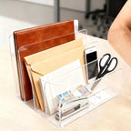 itechpanda Acrylic Mail Holder Clear File Sorter Desk Organizer Clean Desktop Vertical Desk Letter Sorter with 5 Compartments for Office Home Envelope Bill Document Notebook File Paper (Large)