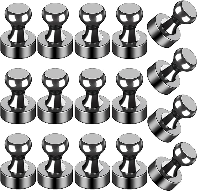 LOVIMAG 16Pcs Strong Fridge Magnets,Black Refrigerator Magnet, Push Pin Magnets,Strong Whiteboard Magnet for Map Pins, Kitchen, Office, School, Adults,Thumb Tacks Magnets,Dry Erase