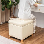 Asense 17 Inch Storage Ottoman Foot Rest,Square Faux Leather Foot Stool,Small Ottoman with Storage,Padded Seat for Entryway,Living Room,Bedroom,Couch,Under Desk,Beige