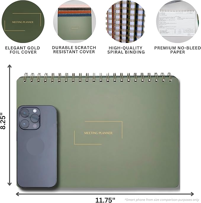 Merely Home | Meeting Notebook for Work | 8.25" x 11.75" | Project Planner | Simple Design | Multiple Layouts | Office and Business Planner (Rust, Meeting Planner - Landscape)