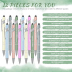 Zonon 12 Pcs Inspirational Pens Bulk Funny Ballpoint Pen with Stylus Tip Motivational Gifts for Valentine's Day Teacher Coworkers Nurse School Office Supplies(Morandi,Bible Style)