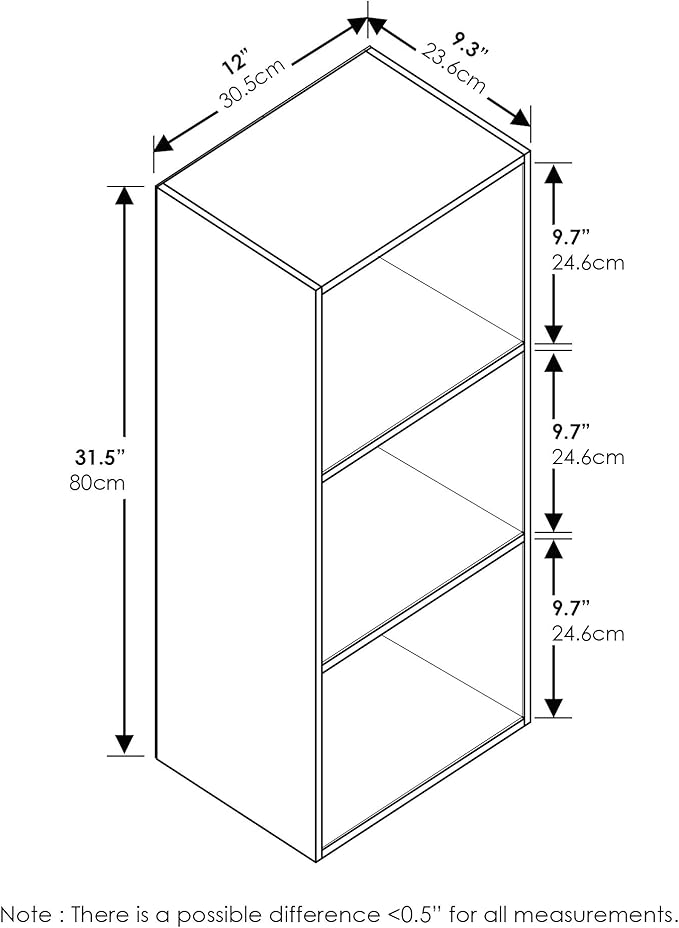 Furinno LUDER Book Shelf, 3-Cube Bookshelf, Bookcase with Open Shelves, 9.3 x 12 x 31.5, for Living Room, Bedroom, Home Office, Blackwood