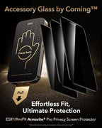 ESR Accessory Glass by Corning™ 3 Pack 9H+ Glass for iPhone 17 Pro Privacy Screen Protector, with AR Anti-Reflective Technology, Military Grade Shatterproof & Durable with UltraFit Tray