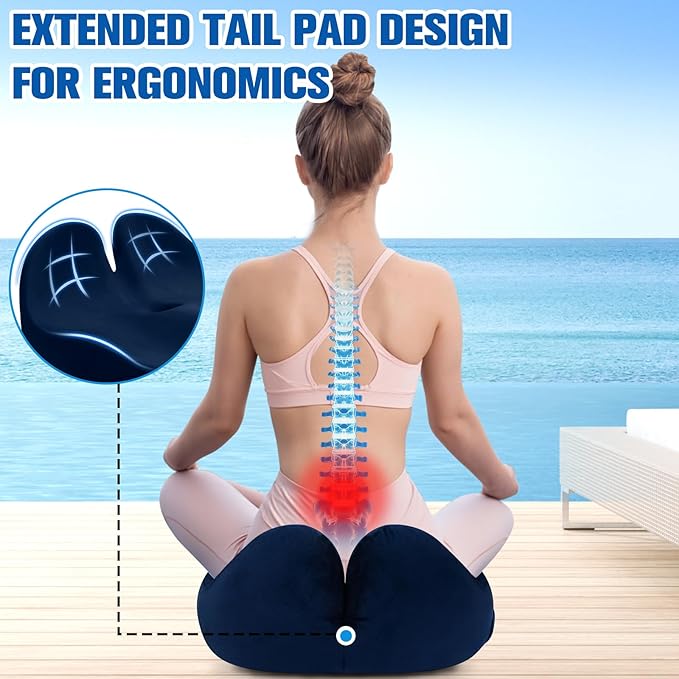 DailyCuddles Seat Cushion, Chair Cushions for Office Chairs/Desk Seats/Wheelchair - Hip&Sciatica&Tailbone Pain Relief Memory Foam Office Chair Cushion for Long Sitting Office Workers, Blue