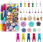 Push Pins，LYroo 200 Pcs Flower Thumb Tacks Wood Pin Board Map Tacks Marking Pins Assorted Colors Push Pin Clips for Cork Board Cute Desk Decor Accessories for Women Office Teacher Supplies