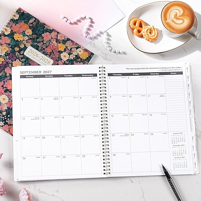 2026-2028 Monthly Planner - 2 Year Monthly Planner/Calendar 2026-2028, July 2026 - June 2028, 9" x 11", 24 Monthly Tabs, Double-Sided Pocket, Twin-wire Binding, Holidays, Inspirational Quotes
