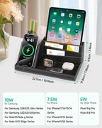 Valet Tray, Built in Wireless Charging Pad, Nightstand Organizer, Dresser Organizer, Mens Jewelry Box, Valet Charging Station, Faux Leather Valet Tray for Men and Women (Black+Wireless)