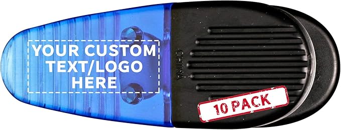 10 Magnetic Memo Holders Set - Customizable Text, Logo - Large Clip, Plastic - TBlue