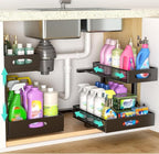 Beleeb Under Sink Organizer, Extra-Wide Upgrade, 2-Pack of 2-Tier Metal Slide Out Cabinet Organizer, Height Adjustable Organization and Storage Series, Bathroom/Cabinet/Kitchen organization, Black