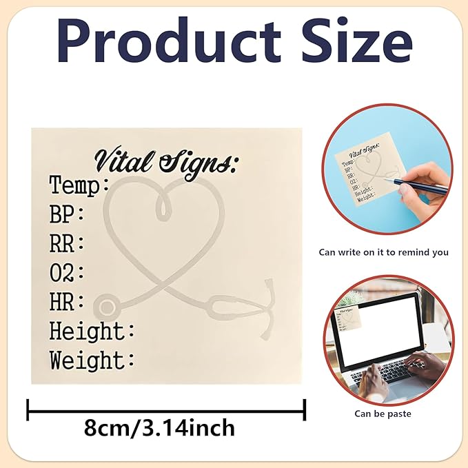 4 Pack Nurse Sticky Notes for Vital Signs – Daily Monitoring Notepad, Patient Health Checklist Pad, Pocket Size, Hr Bp Oxygen Recording for Nurse Practitioner Week Gifts