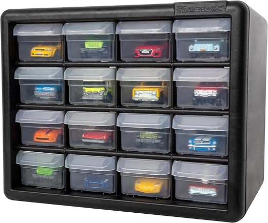 Akro-Mils 16-Drawer Plastic Storage Cabinet | 10-1/2 x 6-1/2 x 8-1/2 Inch | Black | Model 10116 | Garage Organization