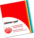 Gemsroyal 1 Inch Colored Round labels Printable,1" Color Neon Circle Labels for Printer,Colorful 1in Small Round Sticker Paper,5 Colors Assorted(Red,Orange,Yellow,Blue,Green),1575 Circle Stickers Pack