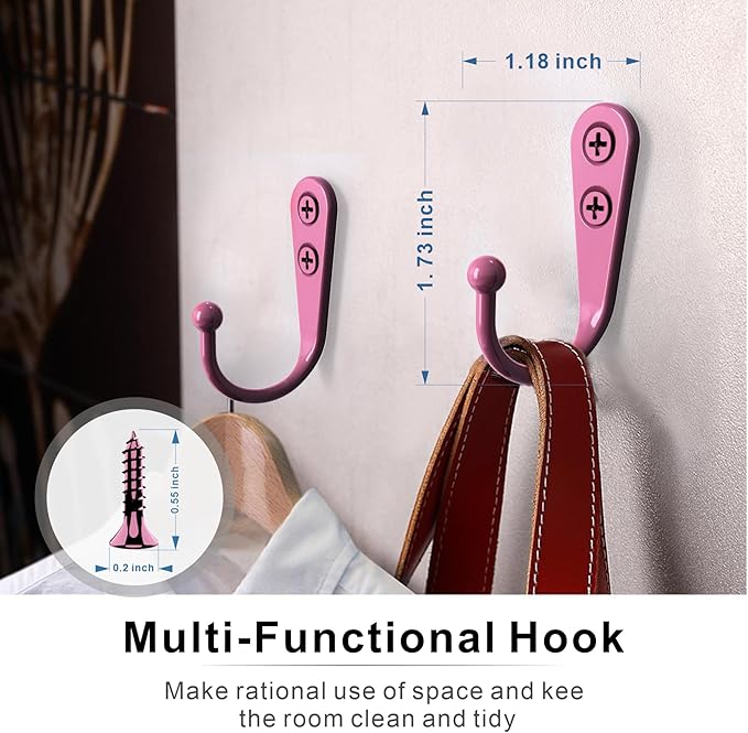 ZAYBOD 15-Pack Coat Hooks with 30 Screws | Heavy Duty Wall Mounted for Robe, Backpack & Keys | Entryway, Bathroom, Bedroom Hanging Hardware (Pastel Pink)