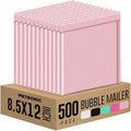 Metronic 500PC Bubble Mailers 8.5X12 Inch Light Pink Waterproof Padded Envelopes,Self-Seal Bubble Mailers Cushioning Bubble Envelopes for Shipping,Jewelry Makeup Supplies, Packaging Bulk