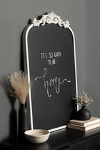 Kate and Laurel Arendahl Decorative Vintage Arch Chalkboard; 19 x 31; White; Framed Arched Ornate Magnetic Chalkboard for Bedroom Organization or Entryway Decor