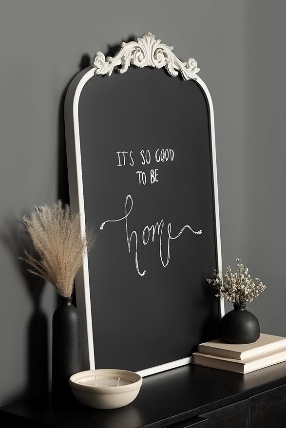 Kate and Laurel Arendahl Decorative Vintage Arch Chalkboard; 19 x 31; White; Framed Arched Ornate Magnetic Chalkboard for Bedroom Organization or Entryway Decor