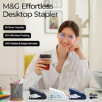 M&G Effortless Stapler 50 Sheet Capacity One-Touch Stapling, Heavy Duty Desktop Stapler Includes 1000 Staples and Remover, Portable Handheld Staplers for Home Office (Black)