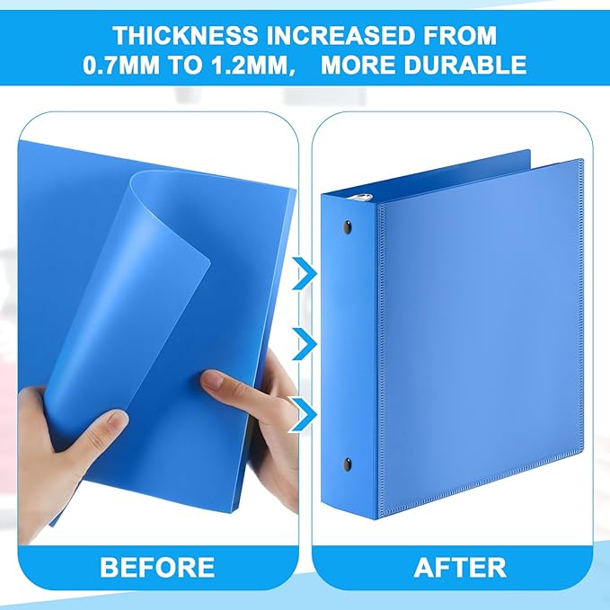 Henoyso 12 Pcs 3 Ring 2 Inch Binders Fits 8.5 x 11 Inch Letter Size Paper, Plastic Blue Flexible Binders with View Cover and 2 Pockets, 375 Sheets Capacity for Office School