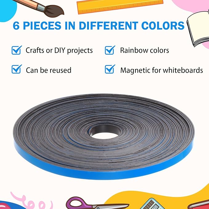 AmazingSpark Magnetic Tape Roll Thin Strips, 0.39 Inch x 33 Feet Magnetic Board Dividers Whiteboard Graphic Decorative Tape Marking Line for Classroom Office Art Accessories(Blue)