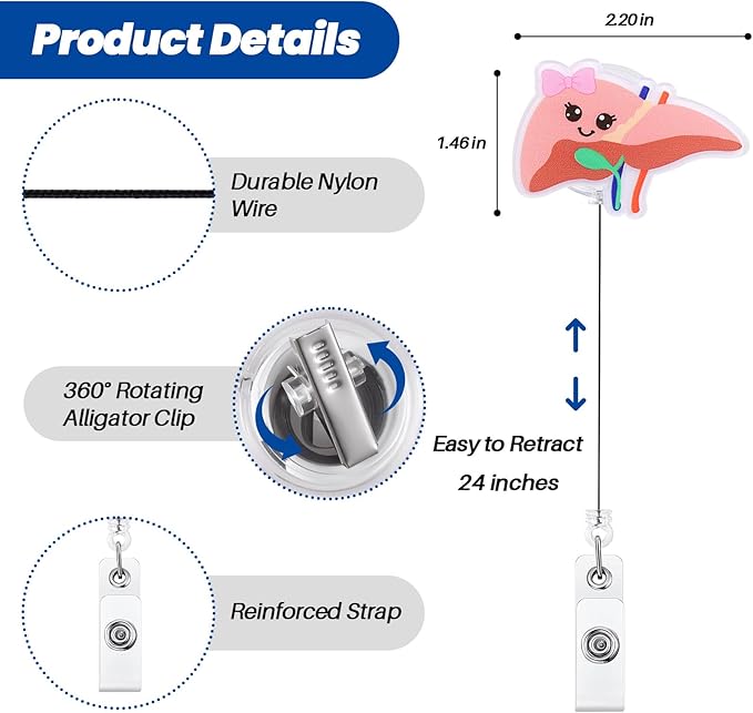 Funny Liver Nurse Badge Reel | Cute Retractable ID Card Hepatologist Badge Holder | Name Tag Medical Work Badge Clip for Hepatobiliary Transplant Surgeon Gastroenterologist RN PA NP Pediatric Doctor