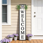Double-sided Welcome Wooden Sign Stand with Magnetic-adhesive Wreath for Front Door, 47" Vertical Farmhouse Home Sweet Home Porch Sign, 2in1 Large Tall Porch Leaner Decor for Outdoor Patio Garden