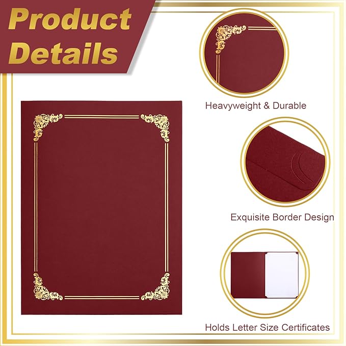 Fainne 120 Packs Certificate Holders Bulk, Diploma Covers Gold Foil Border, Document Covers for Letter Size 8.5x11 Award Certificates, Cardstock, Document Papers, Paper Card Stock(Red)