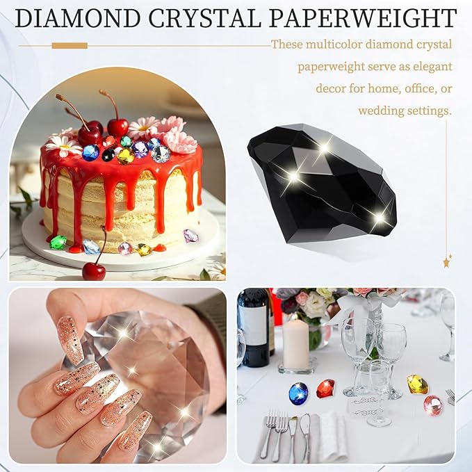 PATIKIL 5 Pcs Diamond Crystal Paperweight, 30mm / 1.18 Inch Crystal Paperweight Paper Weight for Home Office Desktop Table Decor Wedding Party Jewelry Ornaments, Black