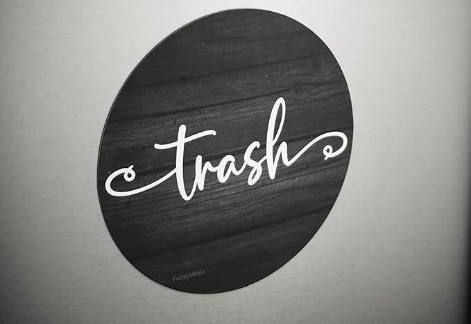Farmhouse Recycle and Trash Magnets for Kitchen Trash Cans and Recycling Bins, Trash and Recycle Magnet Combo for Garbage Can Logo Symbol, 2 Magnetic Sticker Adhesives, 4" Circle, Outdoor Waste Bin