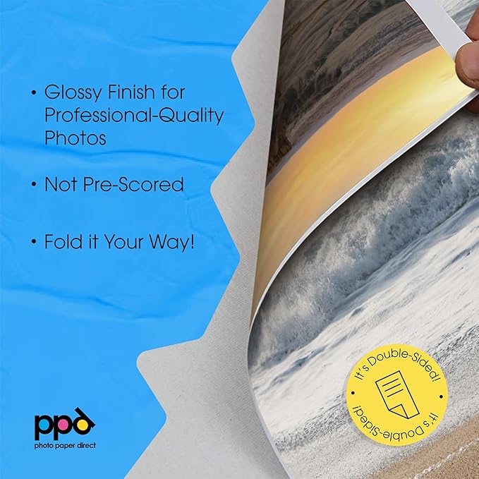 PPD Double Sided Photo Paper, Glossy Brochure Paper 8.5 x 11 for Inkjet Printer, 140 gsm, 6.2 mil Thick for Magazine, Flyer, Presentation, Program, Instant Dry & Water Resistant (50 Sheets)