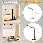 CHARYJOD Retractable Dimmable LED Desk Lamp with USB Charging Port, 50 Lighting Modes Dual Swing Arm Architect Adjustable Table Lamp Light Desk Lamp for Home Office Dorm Piano Nail, Black