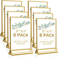 Smarpau Acrylic Gold Sign Holder 5x7,8 Pack Table Number Holders, Double-Sided Display Stand Picture Frames Menu Holder Flyer Stands Photo Holders for Wedding