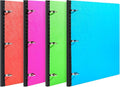 MAKHISTORY Telescoping 3 Ring Binder-4PCS, Flexible Binder with Elastic Rubble Spine+3 Round Rings, Flat Writing Binder, 4 Bright Colors