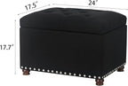 Decent Home Storage Ottoman Fabric Bench 24" Foot Rest Stool with Nailhead Trim for Bedroom Living Room(Black, Fabric)