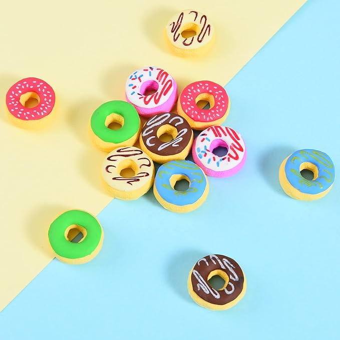 Donut Erasers for Kids, 24 Pieces 3D Cute Food Puzzle Mini Eraser, Cool Fun Take Apart Desk Pet Erasers for Girls
