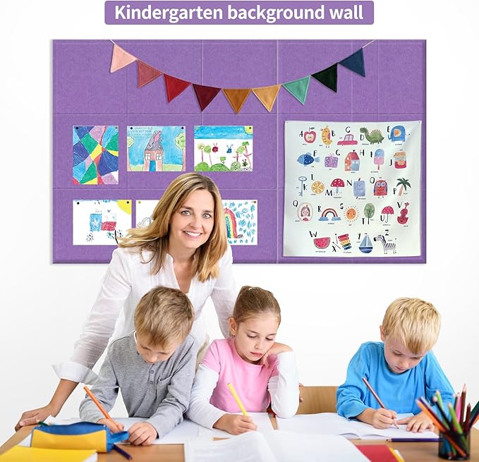 Large Cork Bulletin Board Alternative for Office60 x 35" - 15 Pack Felt Bulletin Boards Dart Wall Protectors 70 Pcs Safe RemovableAdhesive Tabs Pcs for Office Wall, School, Home Decor, Purple