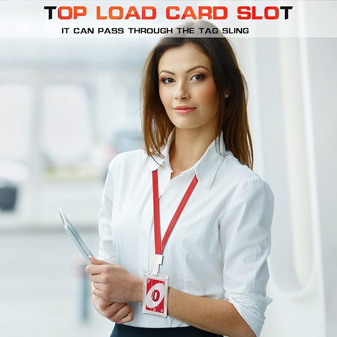 Gersoniel 50 Pieces Vertical 2 Card Heavy Duty Badge Holder Hard Plastic Clear Plastic Vertical Name Badge ID Card Holders Sleeve Protective Clear Badge Cover with Thumb Slot