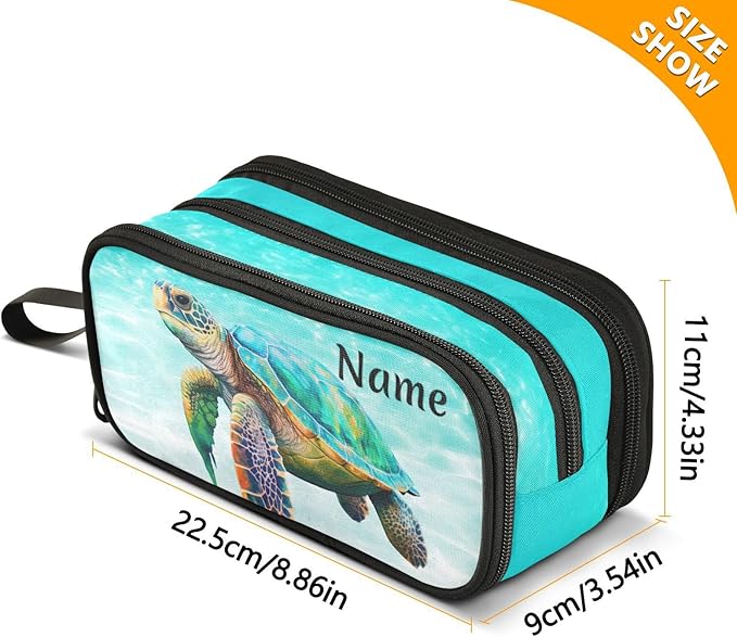 BOENLE Custom Sea Turtle Teal Pencil Case Box Boys Girls Personalized Name Large Pencil Pouch Stationery Pen Bag Organizer for Kids Adults School Office