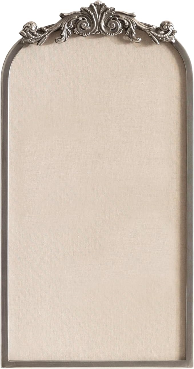 Kate and Laurel Arendahl Arch Pinboard; 13 x 25; Silver; Framed Arched Ornate Vintage Cork Board for Use as Motivational Vision Board or Wall Organizer