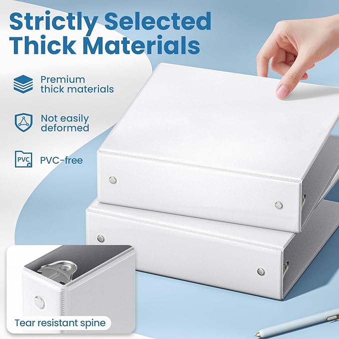 SUNEE 3 Ring Binders 2 Inch 8 Pack, Clear View Binders Three Ring PVC-Free (Fit 8.5x11 Inches) for School or Office Supplies, White
